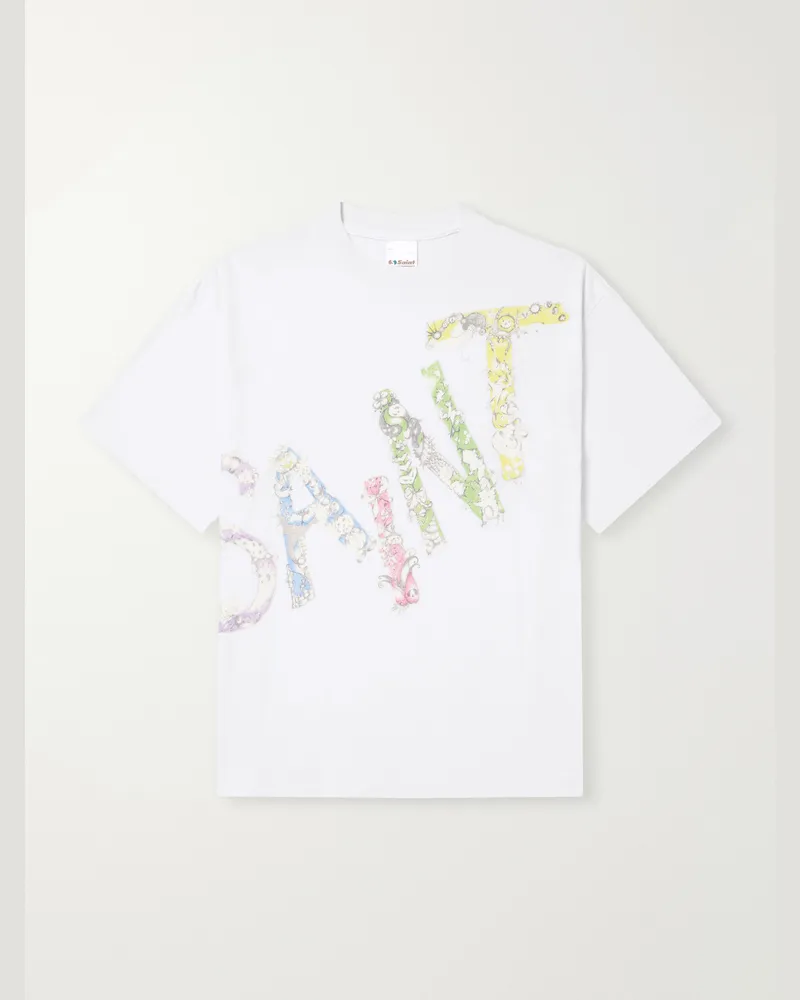 SAINT MXXXXXX Coco Star Sims Distressed Printed Cotton-Jersey T-Shirt White