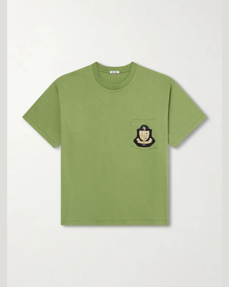 BODE Logo-Appliquéd Cotton-Jersey T-Shirt Green