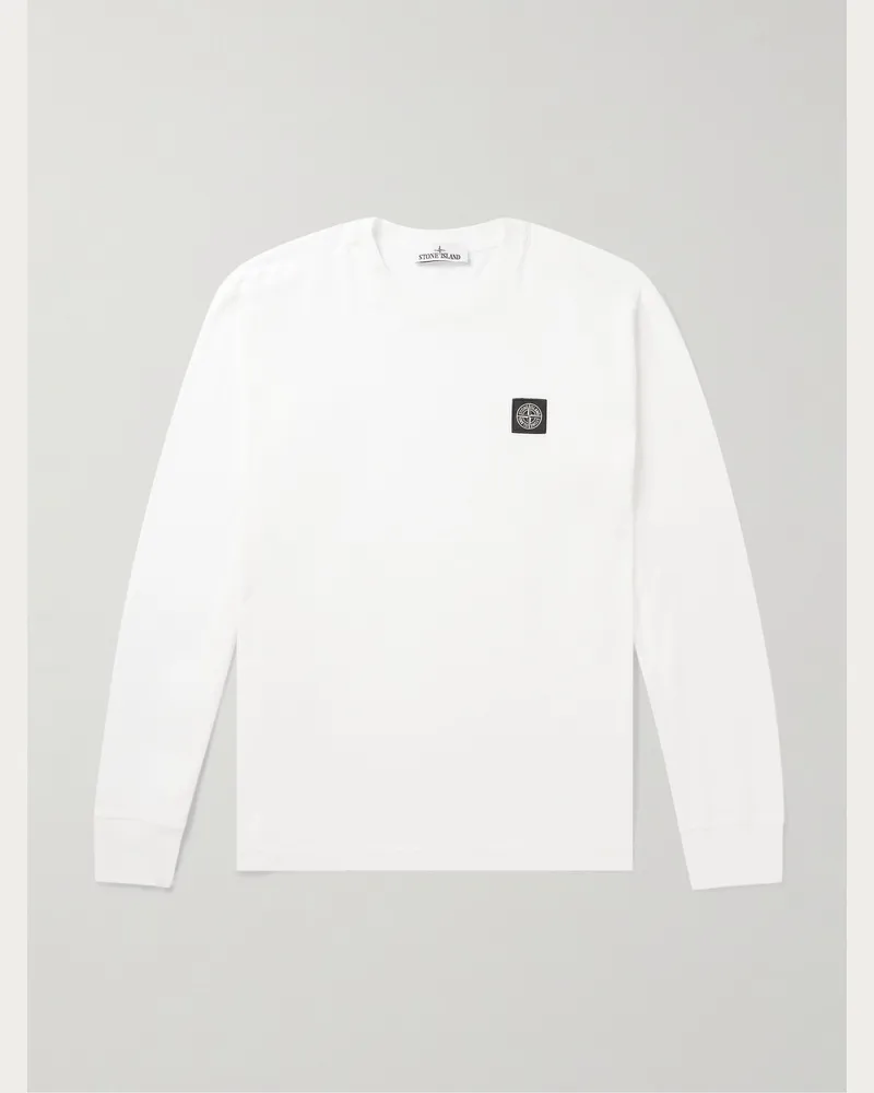 Stone Island Oberteil aus Baumwoll-Jersey mit Logoapplikation in Stückfärbung Weiß