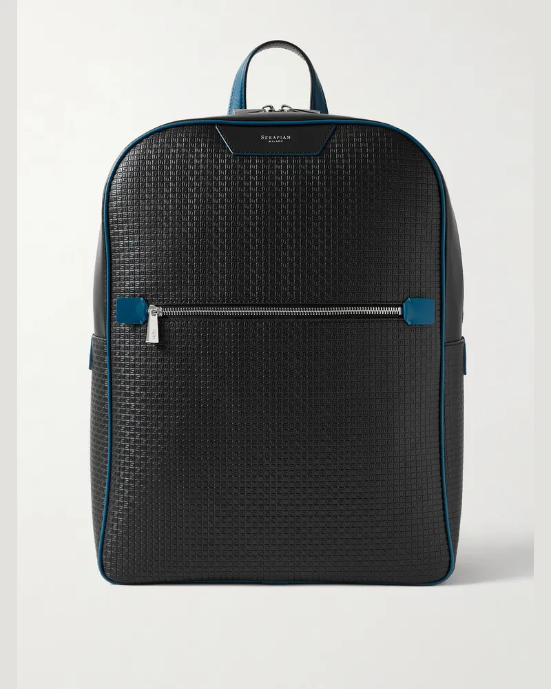 Serapian Leather-Trimmed Stepan Coated-Canvas Backpack Black