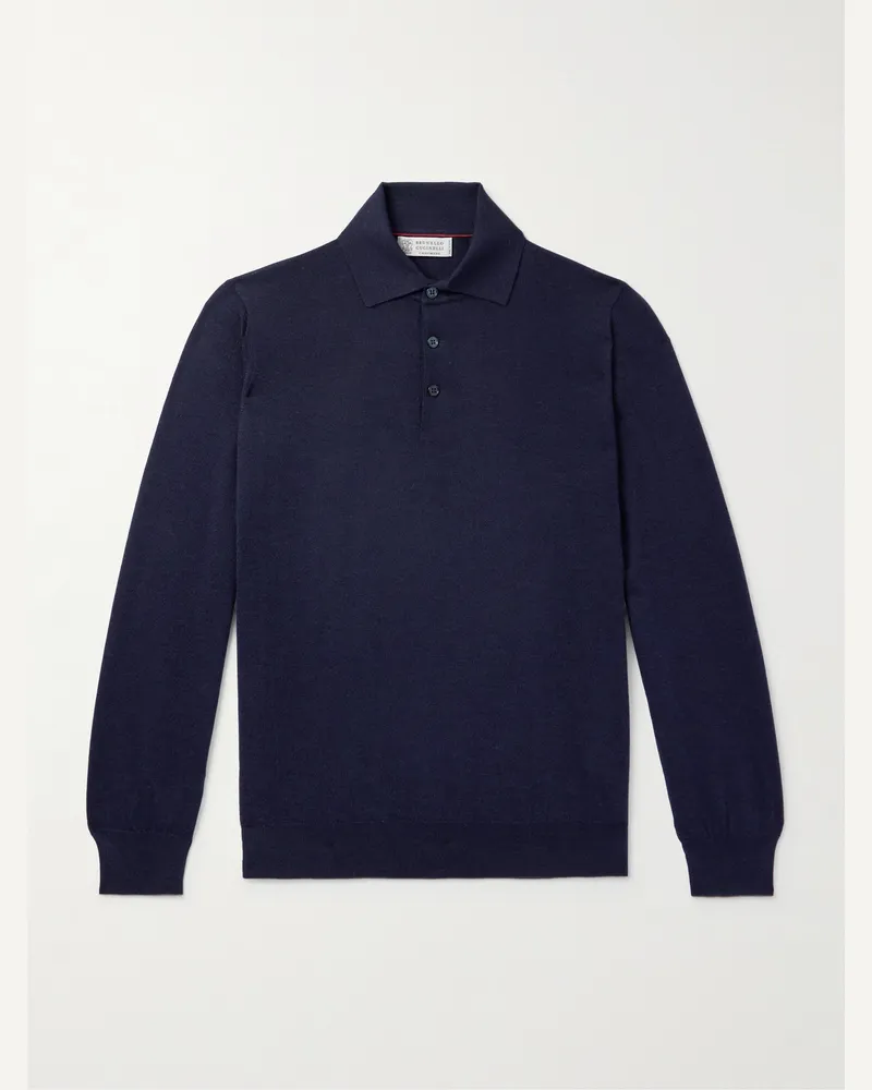 Brunello Cucinelli Pullover aus einer Woll-Kaschmirmischung mit Polokragen Blau