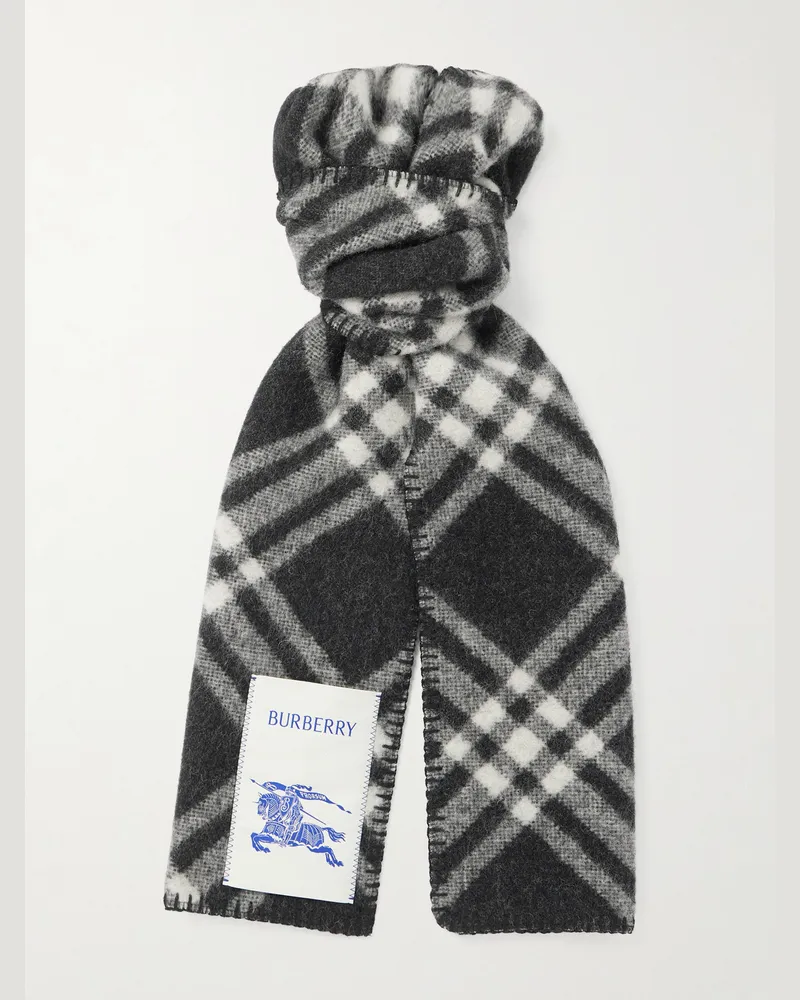 Burberry Karierter Wollschal mit Logoapplikation Schwarz