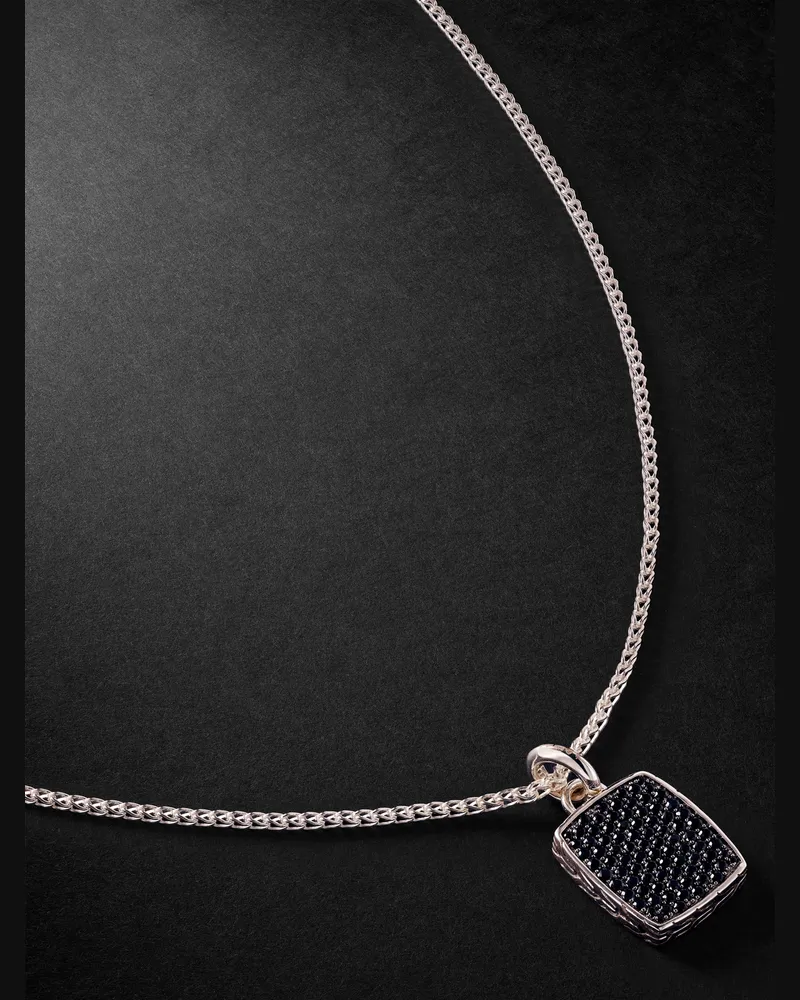 John Hardy ID Tag Sterling Silver Sapphire Pendant Necklace Silver