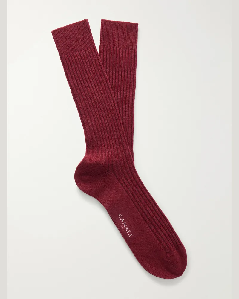 Canali Ribbed Cashmere Socks Red