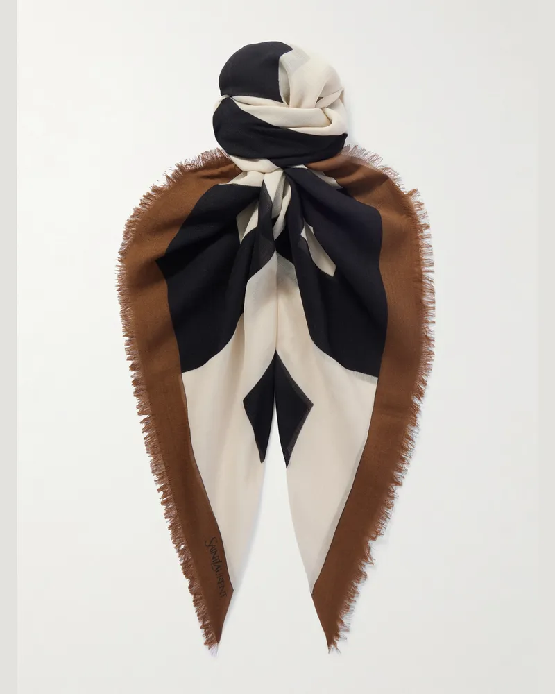 Saint Laurent Wollschal mit Fransen Neutral