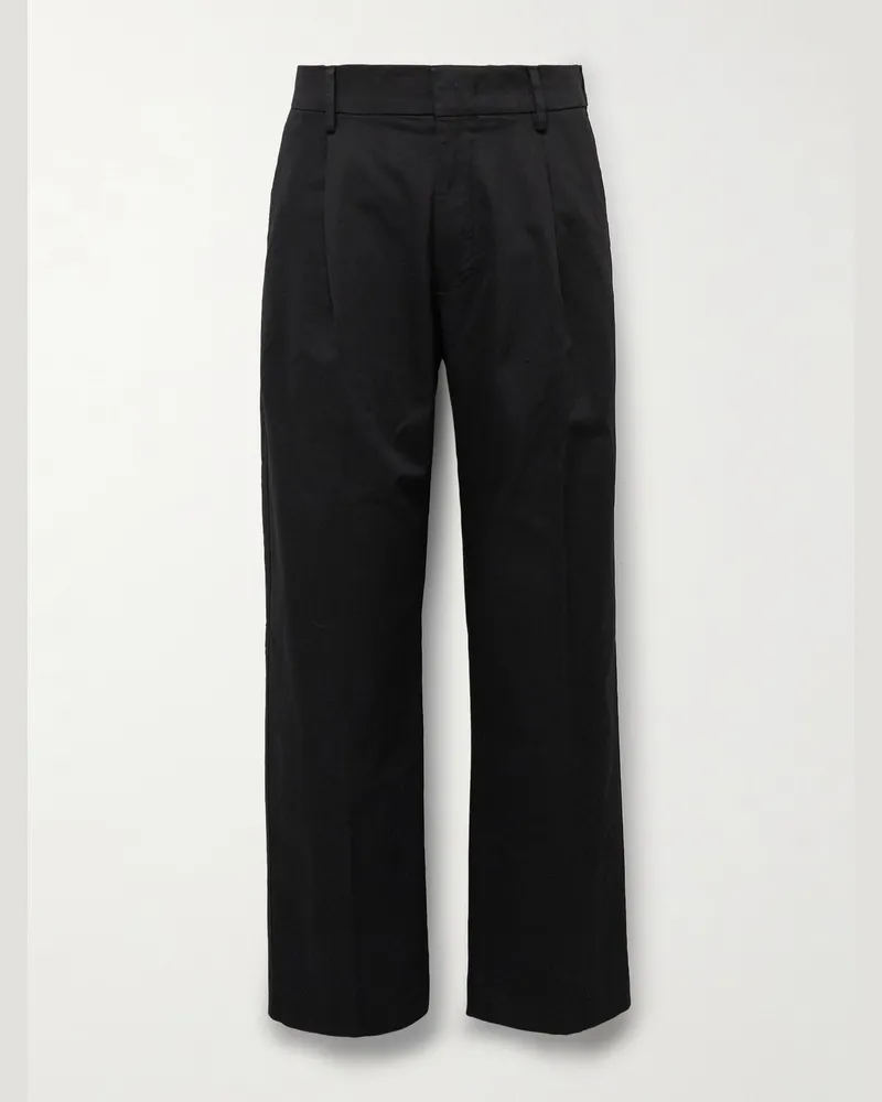 NN 07 Kay 1420 weit geschnittene Hose aus Twill aus einer Biobaumwollmischung mit Falten Schwarz