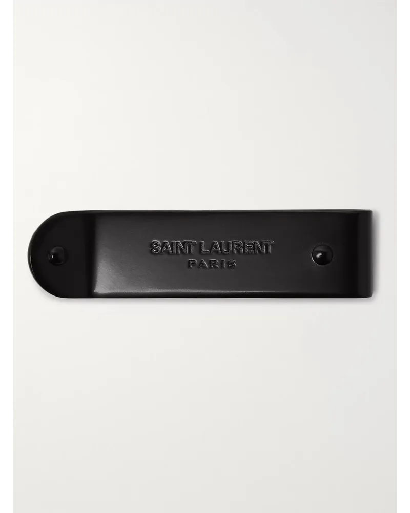 Saint Laurent Stahlgraue Geldscheinklammer mit Logogravur Schwarz