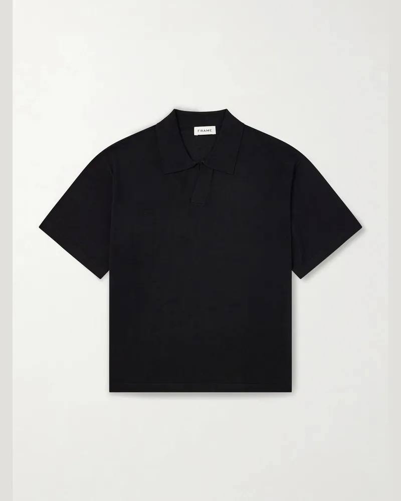 Frame Denim Knitted Cotton Polo Shirt Black