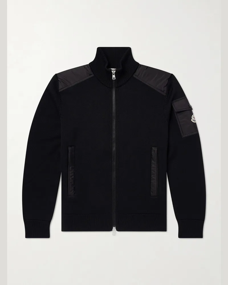 Moncler Panelled Virgin Wool Zip-Up Cardigan Black