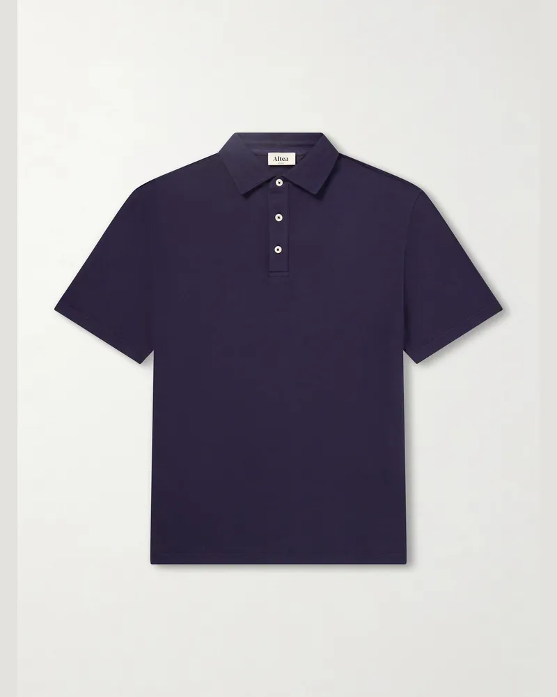 Altea Greg Cotton-Blend Piqué Polo Shirt Blue