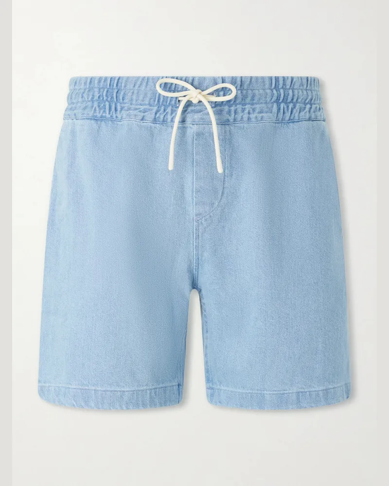 Portuguese Flannel Straight-Leg Denim Drawstring Shorts Blue