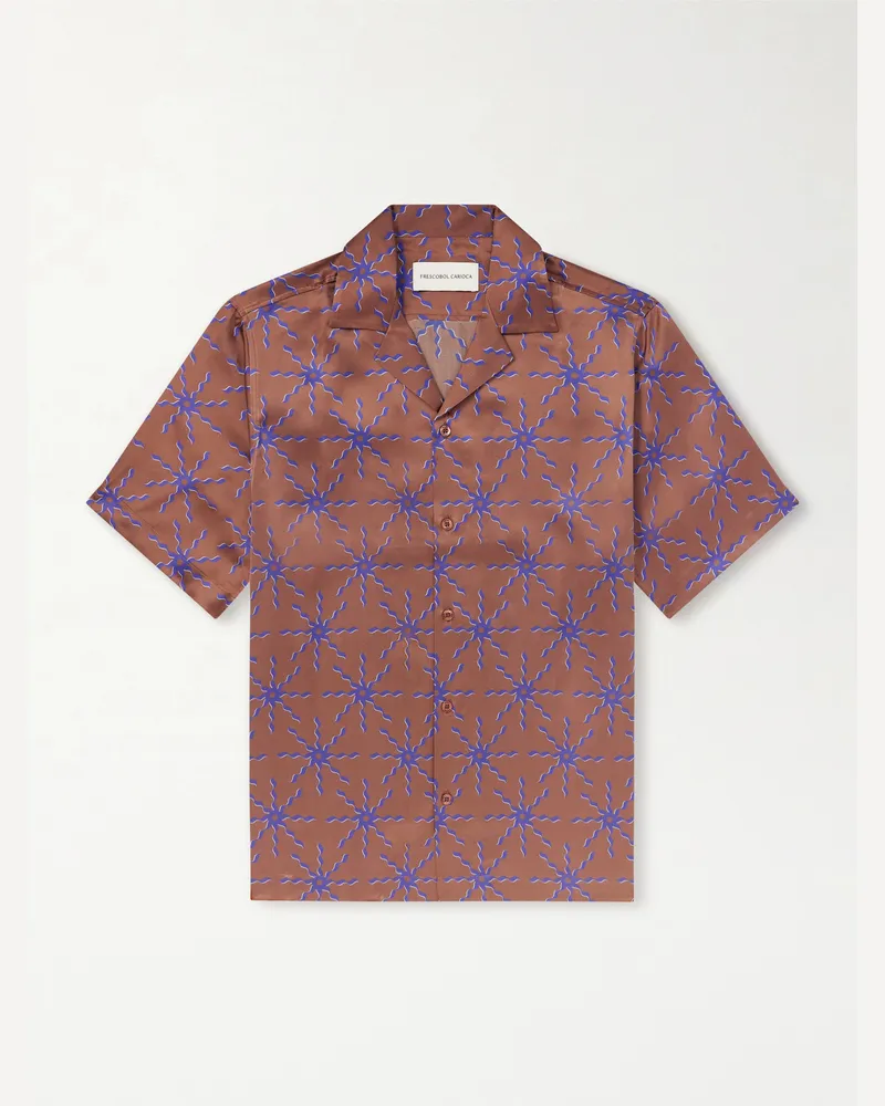 Frescobol Carioca Roberto Printed Silk Shirt Brown