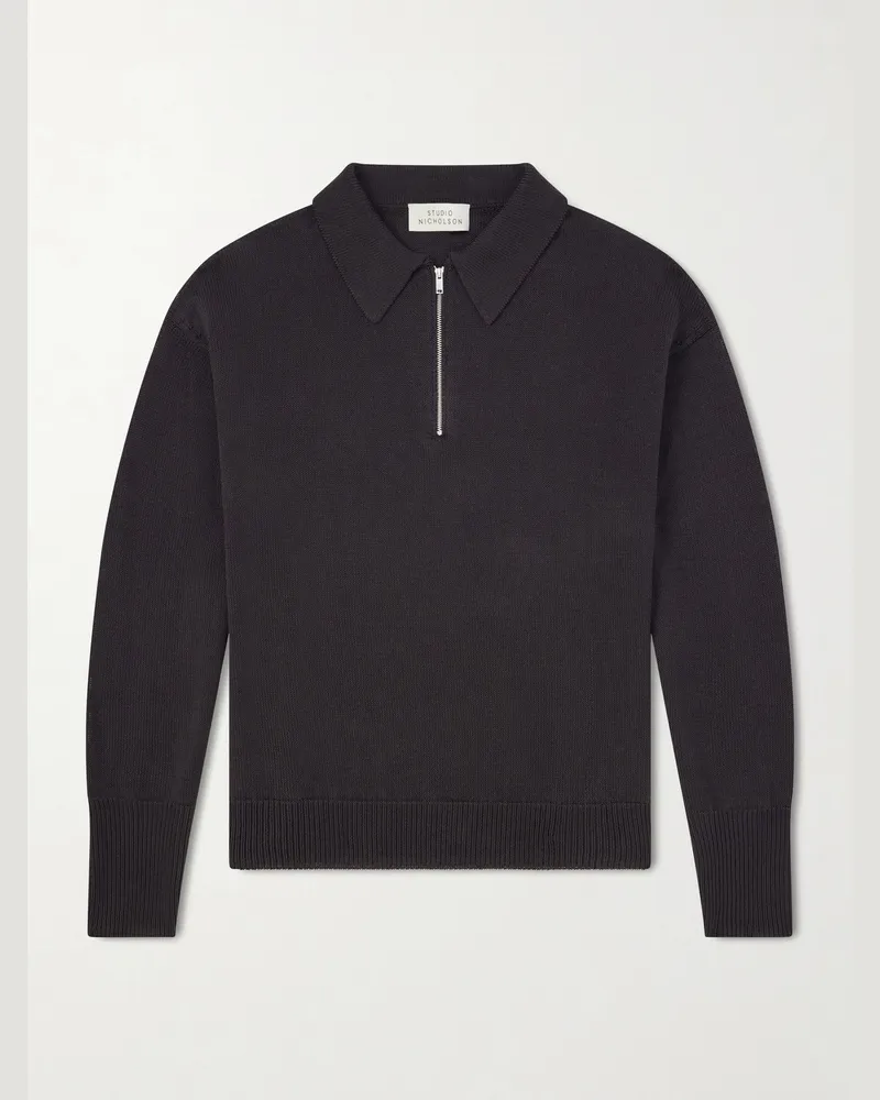 Studio Nicholson Paper Half-Zip Polo Sweater Brown