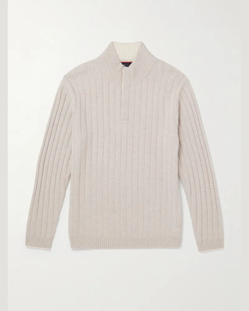 N.Peal Stanley Tucci Ribbed Organic Cashmere Rollneck Sweater Gray