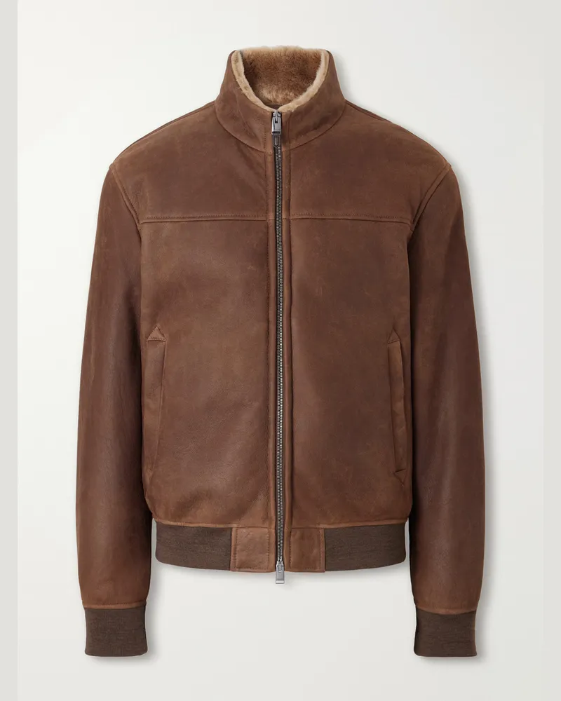 Canali Shearling-Lined Full-Grain Leather Jacket Brown