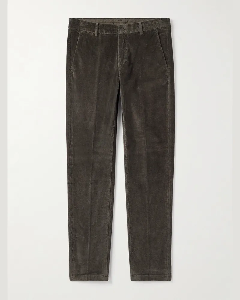 Eleventy Straight-Leg Stretch Cotton and Modal-Blend Corduroy Trousers Brown