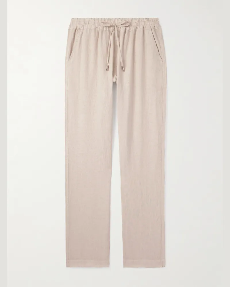 Thom Sweeney Gerade geschnittene Hose aus Leinen mit Kordelzugbund Neutral