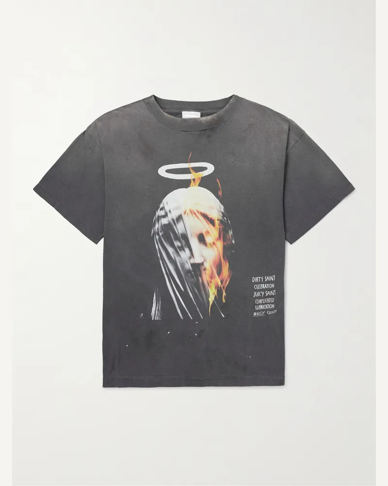 SAINT MXXXXXX Angel Tee T-Shirt aus Baumwoll-Jersey mit Print in Distressed-Optik Schwarz