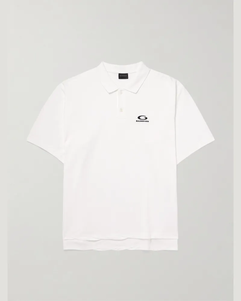 Balenciaga Logo-Embroidered Cotton-Piqué Polo Shirt White