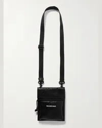 Balenciaga Explorer Umhängetasche aus Craquelé-Leder mit Logoprint Schwarz