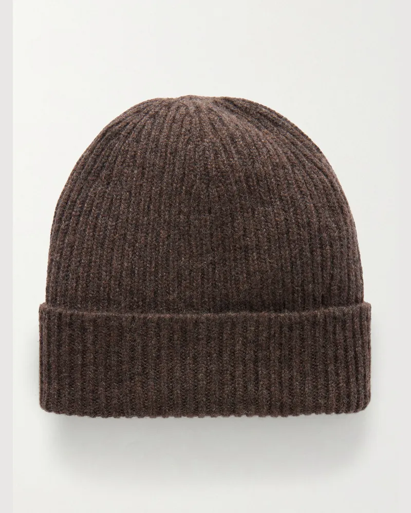 William Lockie Ribbed Cashmere Beanie Brown