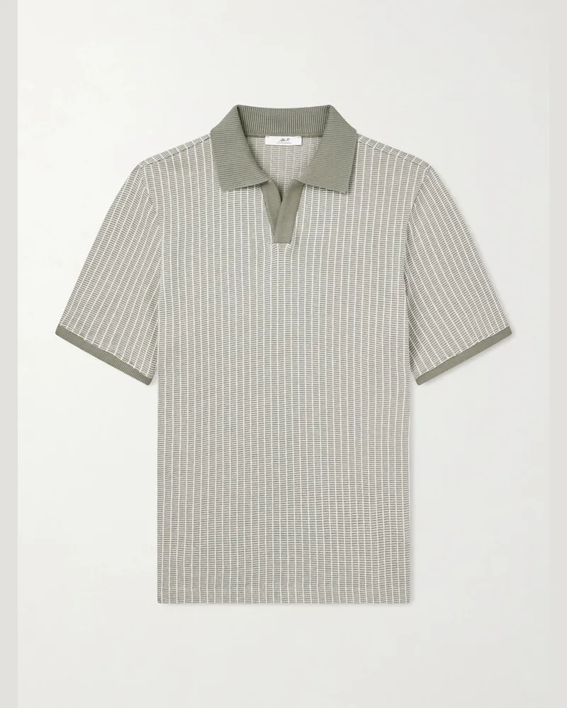 MR P. Striped Organic Cotton Polo Shirt Green