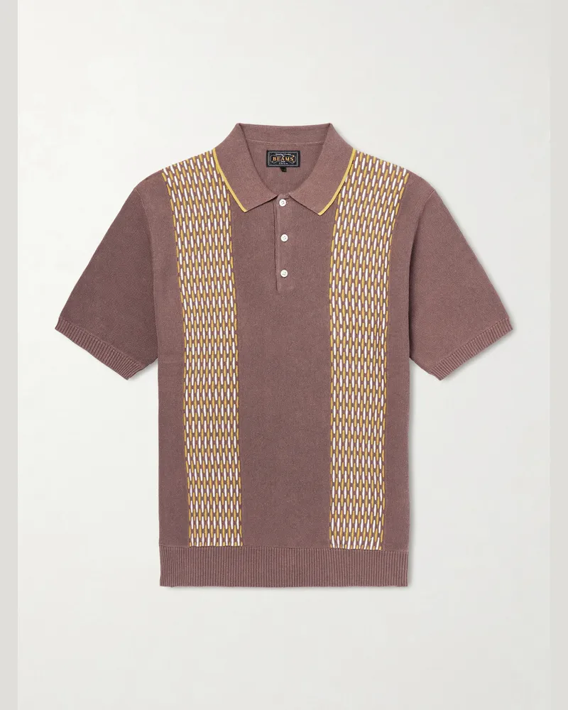 Beams Plus Jacquard-Knit Ramie and Cotton-Blend Polo Shirt Brown