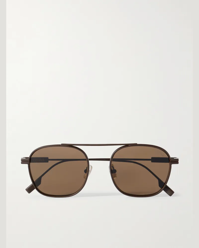 Ermenegildo Zegna Sonnenbrille mit rundem Rahmen aus Metall Braun