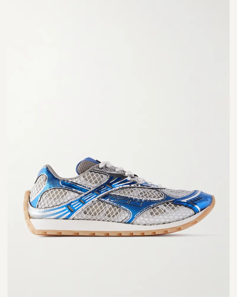Bottega Veneta Orbit Metallic Rubber and Mesh Sneakers Blue