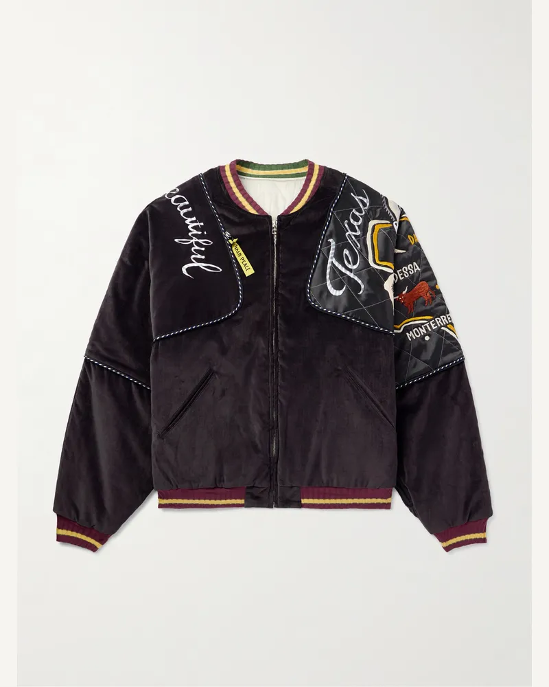 KAPITAL Bomberjacke aus Baumwollsamt mit Besatz aus gestepptem und besticktem Shell Schwarz