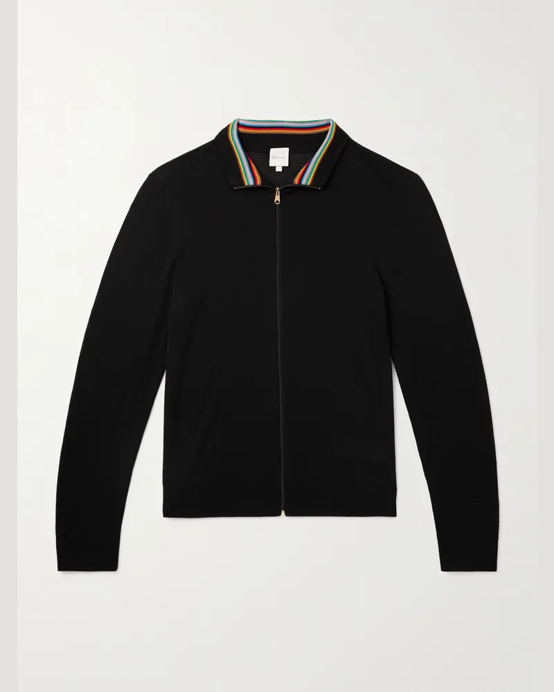 Paul Smith Merino Wool Zip-Up Cardigan Black