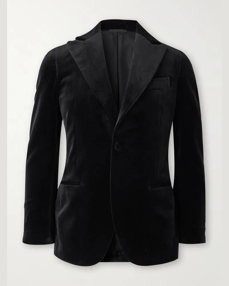 De Petrillo Vomero Cotton-Velvet Tuxedo Jacket Black