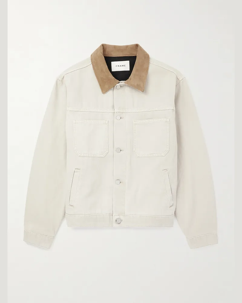 Frame Denim Jacke aus Baumwoll-Canvas mit Kragen aus Veloursleder Neutral