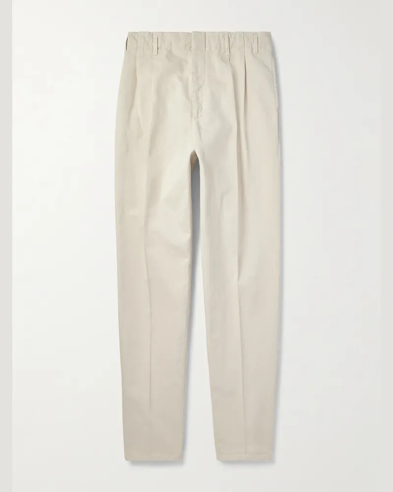 Brunello Cucinelli Schmal zulaufende Hose aus Baumwollgabardine mit Falten Neutral
