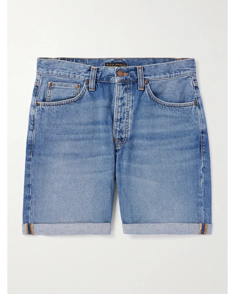 Nudie Jeans Josh gerade geschnittene Jeansshorts Blau