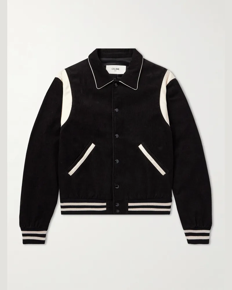 Celine Bomberjacke aus Baumwollcord mit Satinbesatz Schwarz