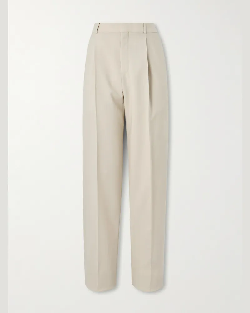 Saint Laurent Tapered Pleated Grain de Poudre Wool Trousers Neutrals