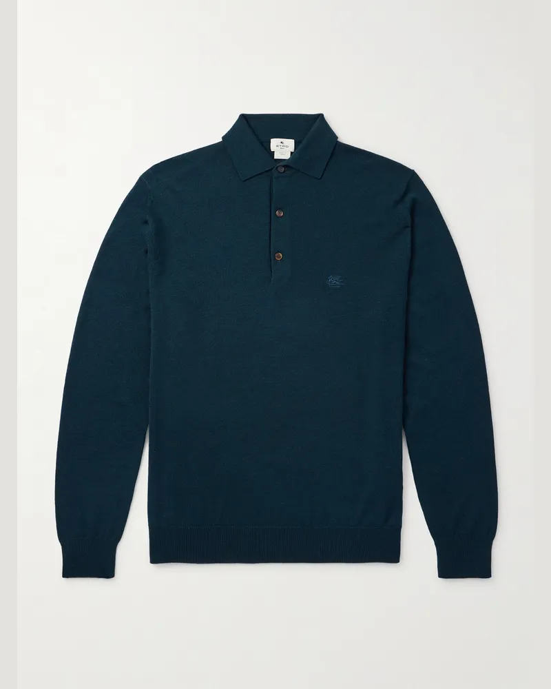Etro Pullover aus Wolle mit Polokragen und Logostickerei Blau