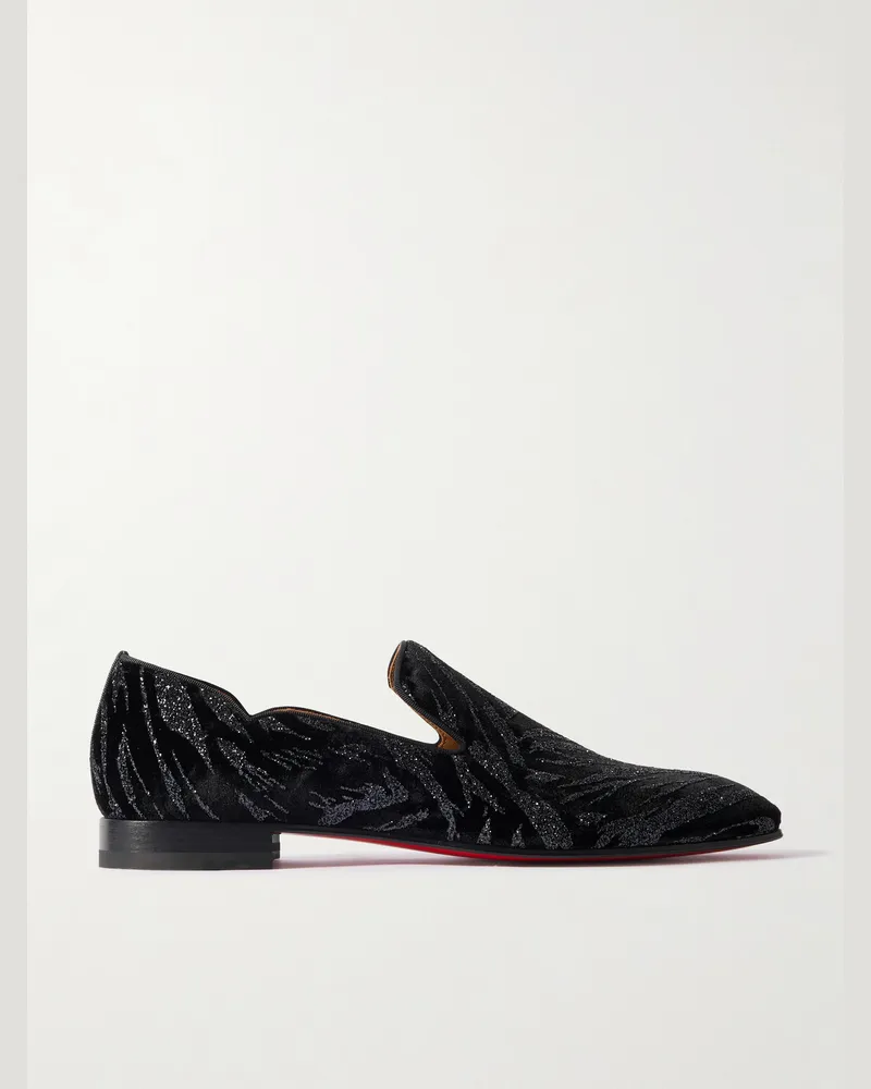 Christian Louboutin Dandy Chick Loafers aus verziertem Velours mit Ripsband Schwarz