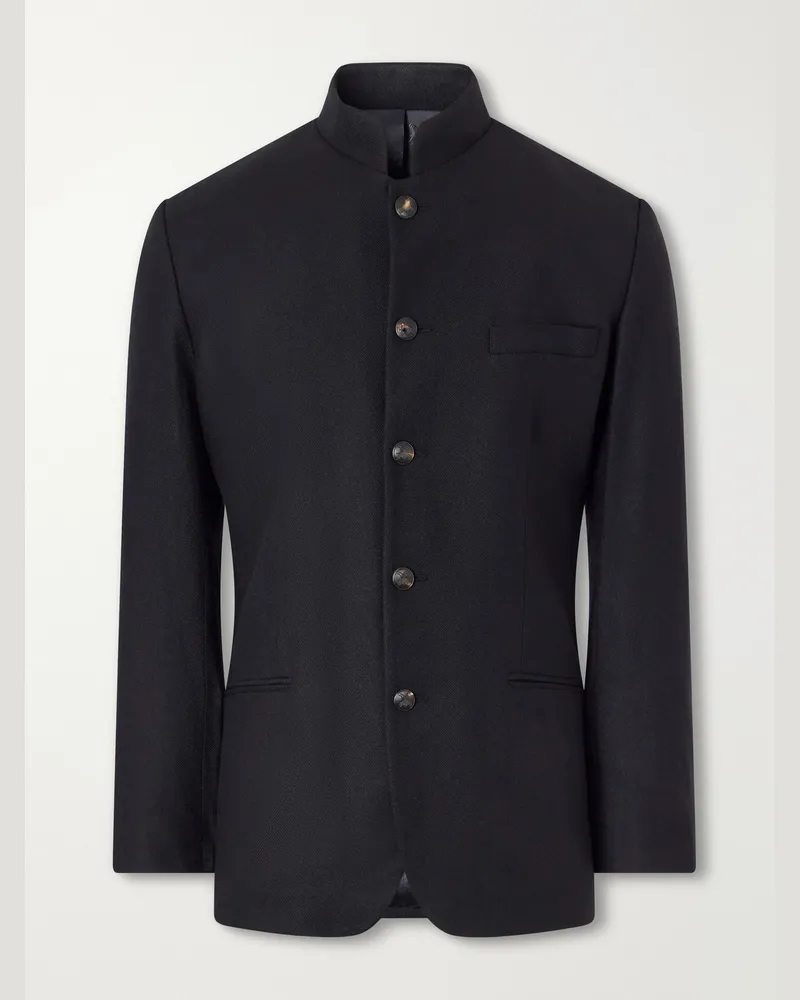 Favourbrook Nehru Recycled Cashmere-Twill Blazer Black
