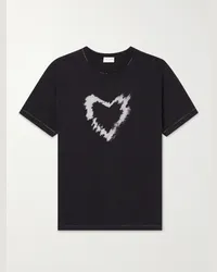 Saint Laurent Distressed Printed Cotton-Jersey T-Shirt Schwarz