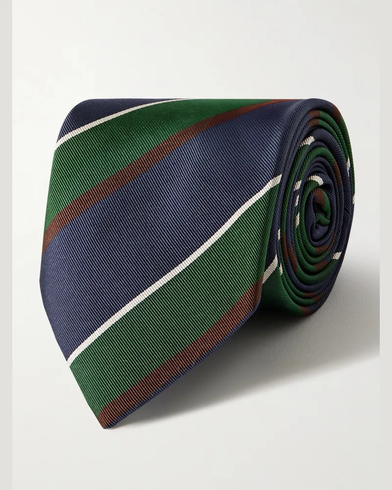 Drake's Krawatte aus Twill aus einer Seiden-Baumwollmischung mit Streifen Blau