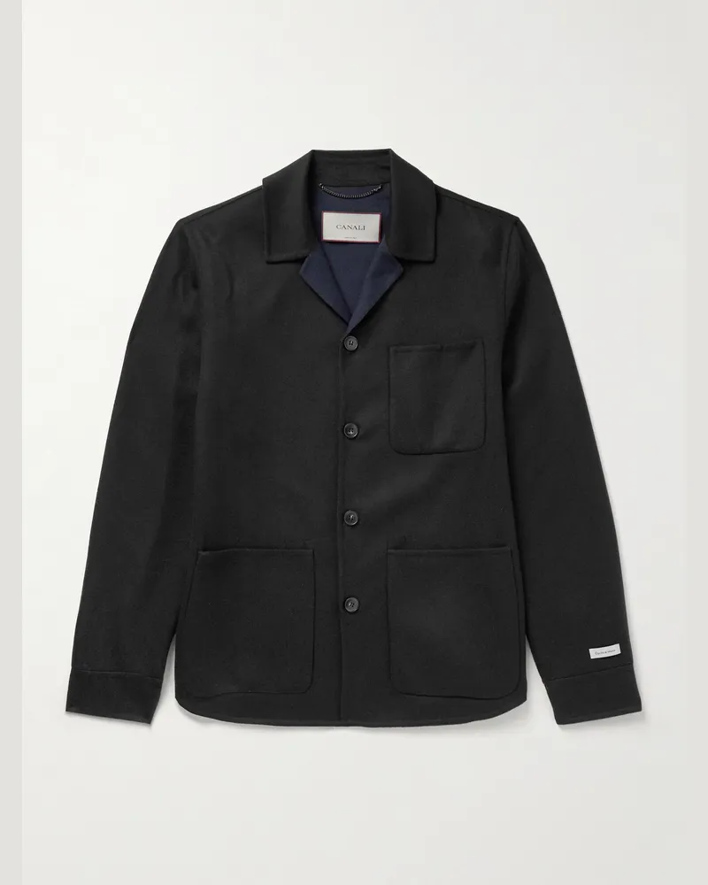 Canali Hemdjacke aus Filz aus einer Wollmischung mit Reverskragen Schwarz