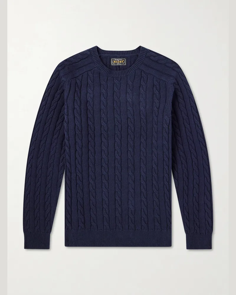 Beams Plus Cable-Knit Cotton Sweater Blue