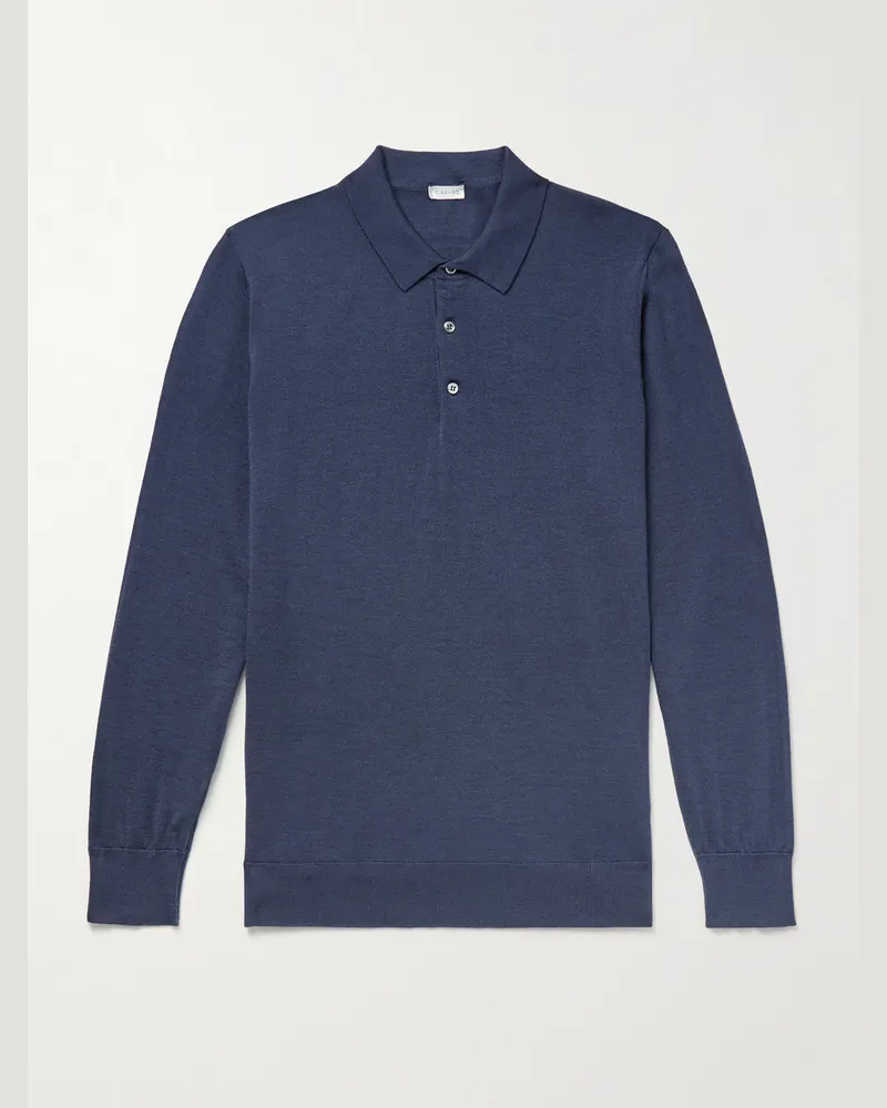 Caruso Pullover aus einer Mischung aus Wolle, Seide und Kaschmir mit Polokragen Blau