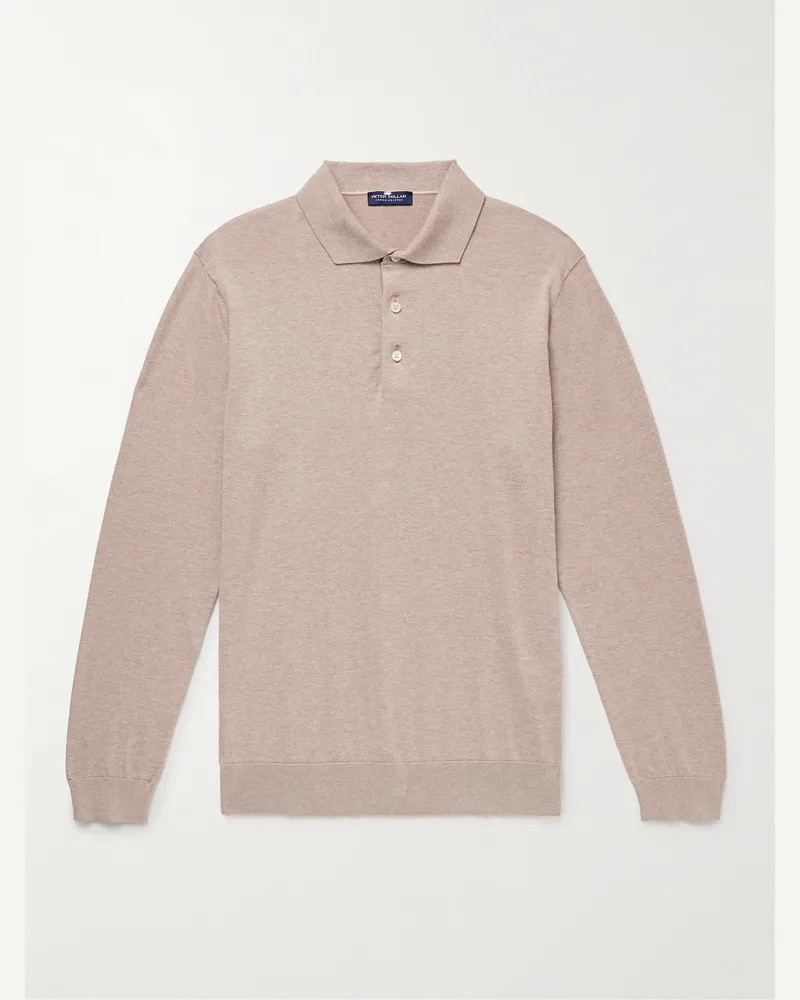 Peter Millar Mariner schmal geschnittener Pullover aus Sea-Island-Baumwolle mit Polokragen Braun