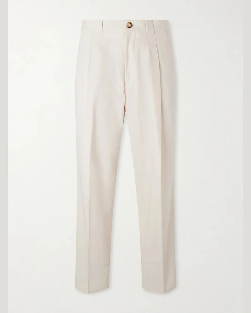 Brunello Cucinelli Straight-Leg Pleated Cotton-Twill Suit Trousers Neutrals