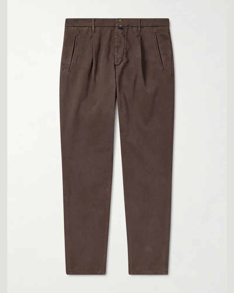 Slowear Incotex Blue Division Straight-Leg Pleated Cotton and Cashmere-Blend Twill Trousers Brown