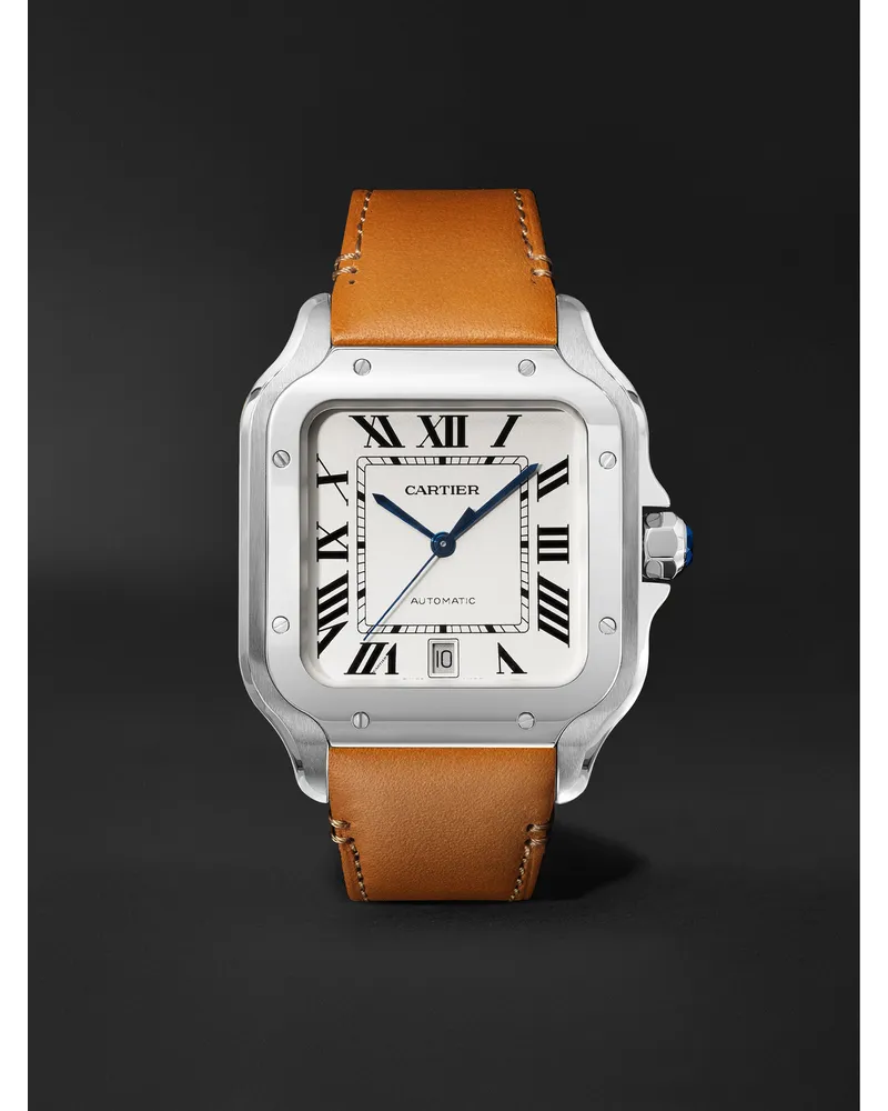 Cartier Santos 398 Mm Uhr Aus Edelstahl Mit Einem Edelstahlarmband Und Lederarmband Zum Wechseln Ref. Nr. Crwssa0018 Silber