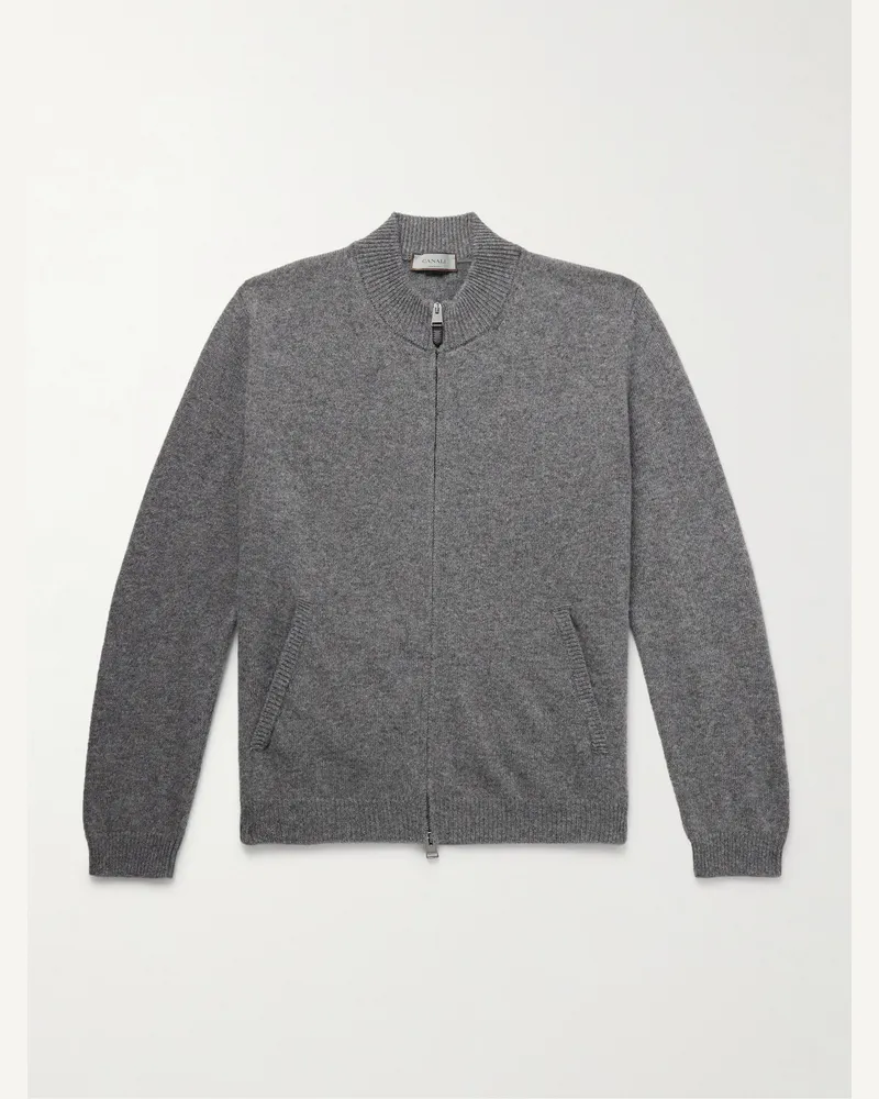 Canali Wool and Cashmere-Blend Zip-Up Cardigan Gray